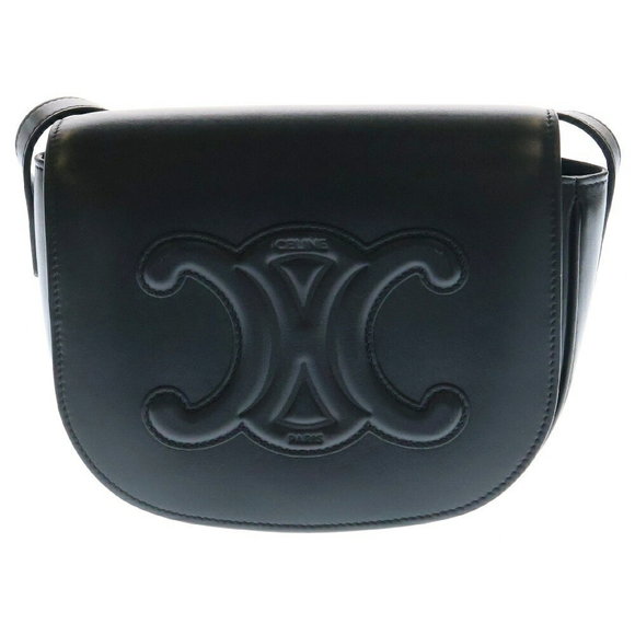 Celine Folco Cuir Triomphe Shoulder Bag Black Leather - Picture 1 of 6